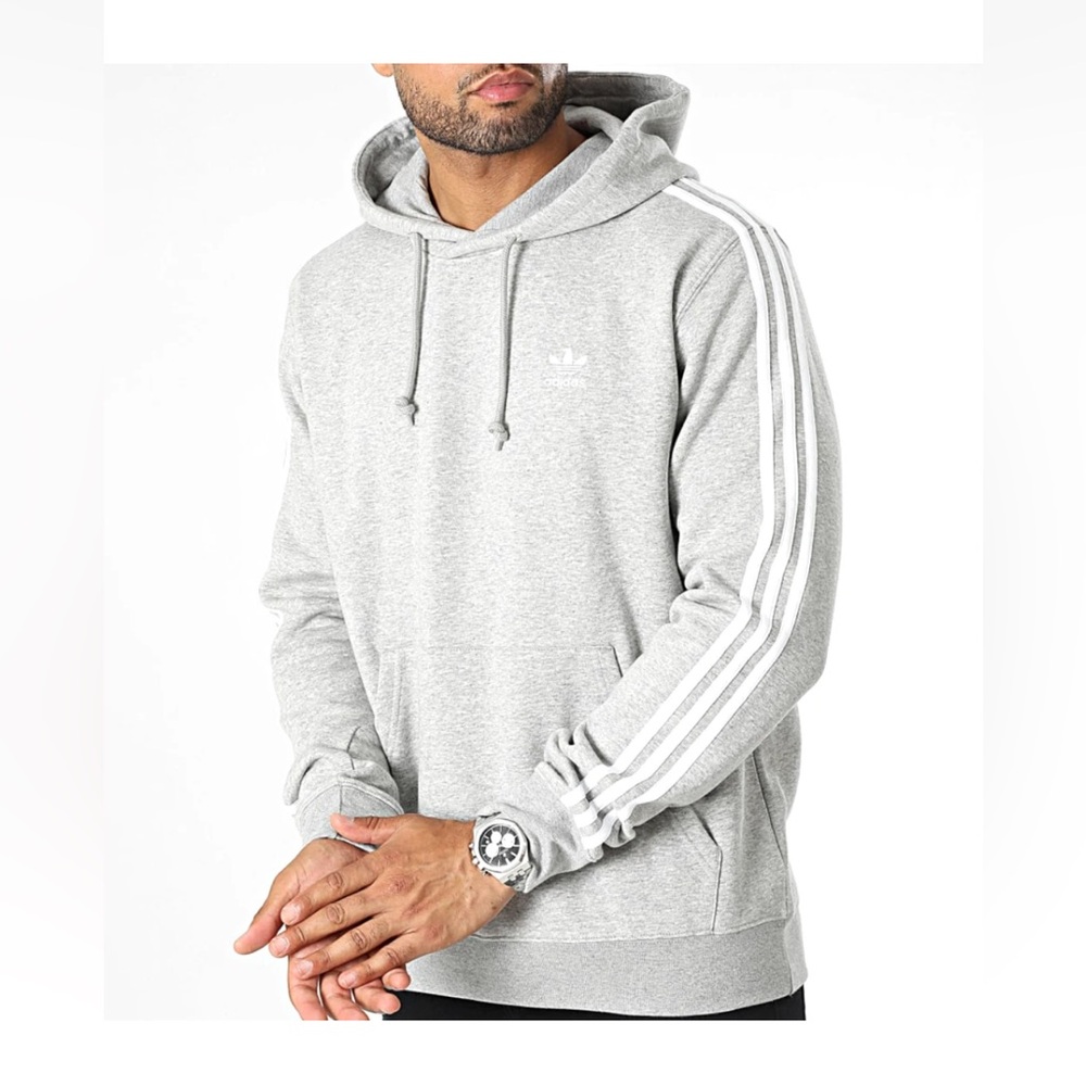 Adidas originals trefoil 3- stripes hoody size xl men’s grey/ white